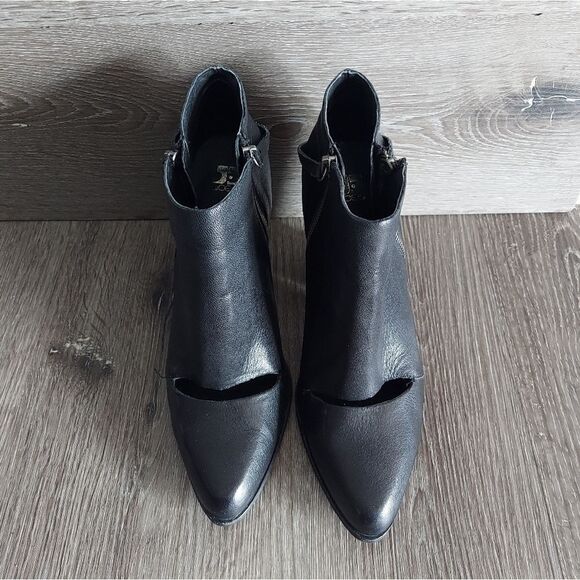 Joe’s Abby Black Leather Ankle Bootie Size 9.5 Block Heel Almond Toe - Picture 3 of 11